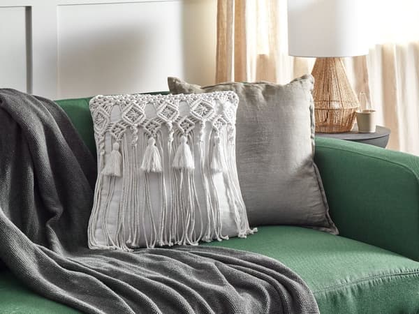 Prydnadskuddar Set om 2 Vit bomull Makramé 45 x 45 cm med tofsar Rep Boho Retro Dekor Tillbehör