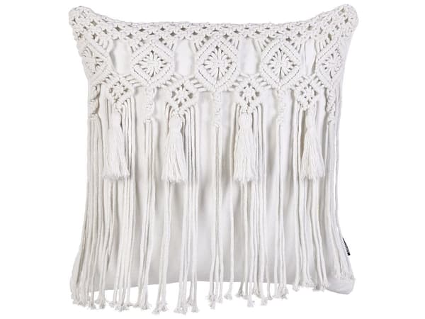 Prydnadskuddar Set om 2 Vit bomull Makramé 45 x 45 cm med tofsar Rep Boho Retro Dekor Tillbehör