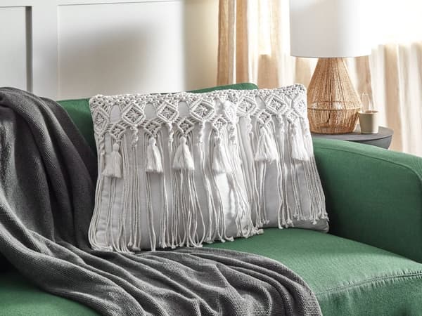 Prydnadskuddar Set om 2 Vit bomull Makramé 45 x 45 cm med tofsar Rep Boho Retro Dekor Tillbehör