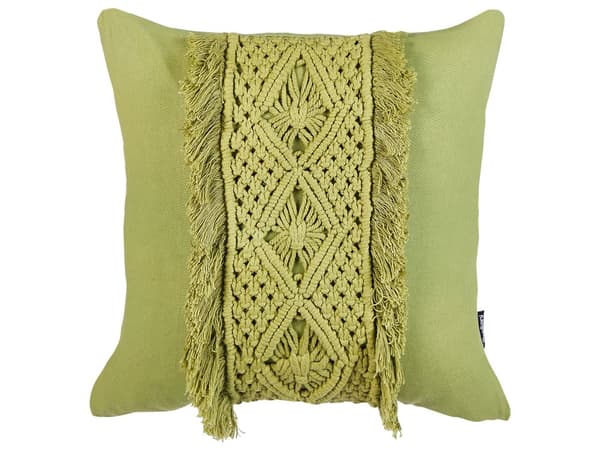 Dekorativa kuddar 2 st Grön bomullsmacramé 45 x 45 cm med tofsar Rep Boho Retro Dekortillbehör