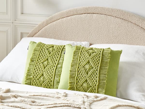 Dekorativa kuddar 2 st Grön bomullsmacramé 45 x 45 cm med tofsar Rep Boho Retro Dekortillbehör