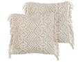 Miniatyrbild 1 av 7: Dekorativa kuddar Set om 2 Beige bomull Makramé 45 x 45 cm med tofsar Rep Boho Retro Dekor Tillbehör