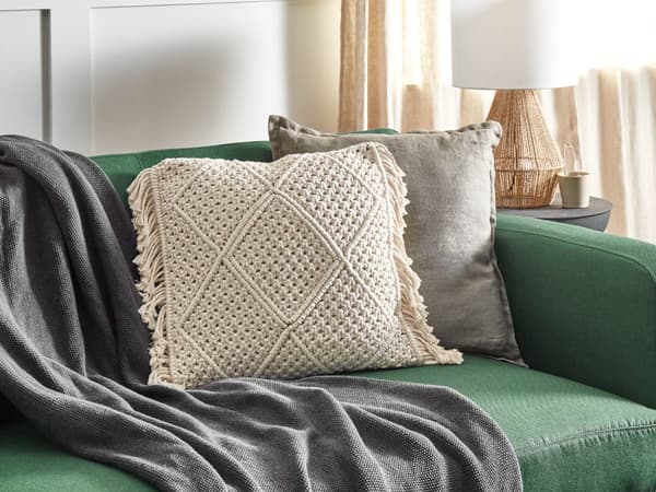 Sett med 2 Putesett Beige Makraméputer Bomull 45 x 45 cm med dusker Boho Retro Dekortilbehør