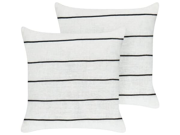 Prydnadskuddar set om 2 Svart och Vit Linne Bomull 50 x 50 cm Randigt Mönster Dekoration Tillbehör Vardagsrum Sovrum