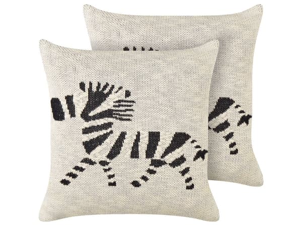 Sett med 2 pynteputer for barn Beige bomullstrekk 45 x 45 cm Sebramønster Tilbehør til barnerom