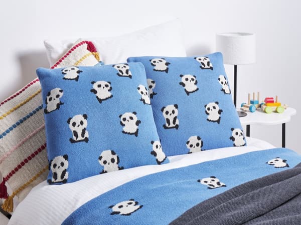 Sett med 2 pynteputer Blå Bomull 45 x 45 cm Pandamotiv Barnerom Tilbehør Dekorasjon