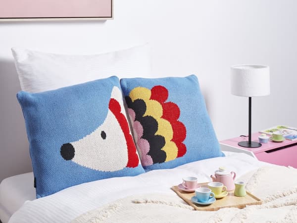 Sett med 2 pynteputer Blå Bomull 45 x 45 cm Pinnsvinmotiv Barnerom Tilbehør Dekorasjon