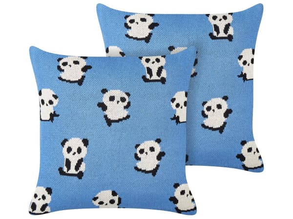 2 st prydnadskuddar för barn Blå bomullsöverdrag 45 x 45 cm Pandamönster Sovrumstillbehör för barn