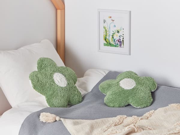 2 st Barnkuddar Grön Bomullskuddar Formad som en blomma Kudde Dekorationer Blommigt Tema Textilier