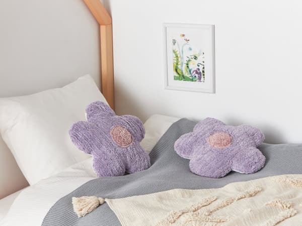 2 st Barnkuddar Violett Bomullskuddar Formad som en blomma Kudde Dekorationer Blommigt Tema Textilier