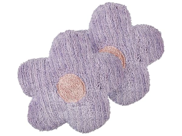 2 st Barnkuddar Violett Bomullskuddar Formad som en blomma Kudde Dekorationer Blommigt Tema Textilier