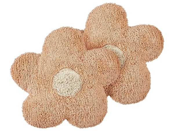 Sett med 2 pynteputer Ferskenrosa Bomull 30 x 30 cm Blomsterform Dekorasjon Tekstiler Barnerom Barneputer