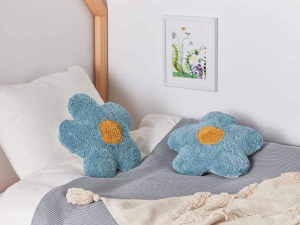 Sett med 2 pynteputer Blå Bomull 30 x 30 cm Blomsterform Avtakbare trekk Dekorasjon Tekstiler Barnerom Barneputer