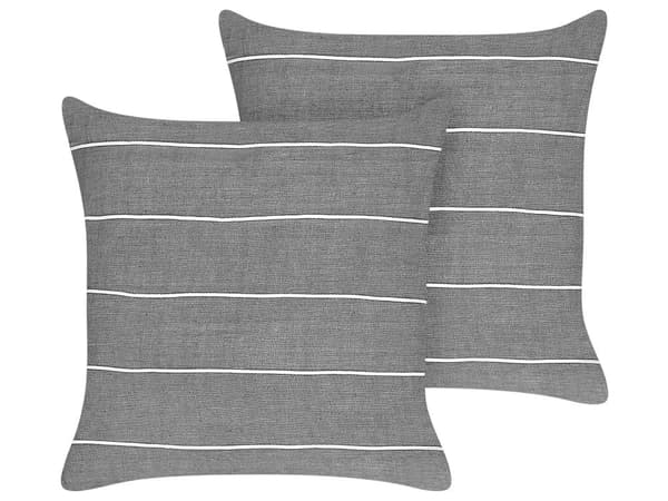 Prydnadskuddar set om 2 Grå och Vit Linne Bomull 50 x 50 cm Randigt Mönster Dekoration Tillbehör Vardagsrum Sovrum