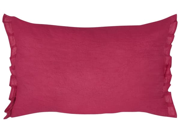 Set om 2 Prydnadskuddar Röd Linne 30 x 45 cm med Volanger och Rosetter Vardagsrum Sovrum