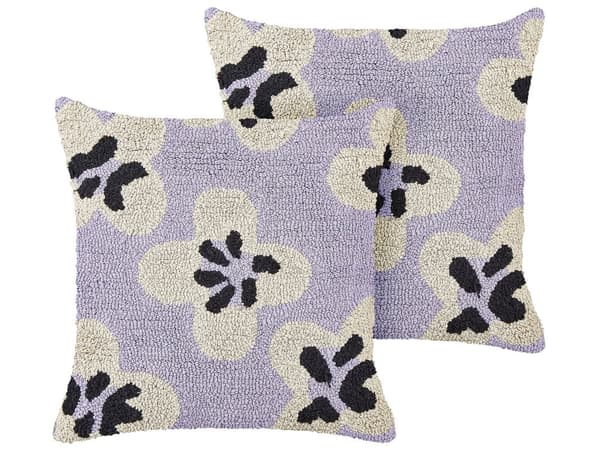 Kudde 2 st Lila Bomull 45 x 45 cm Dekorativ med blommönster
