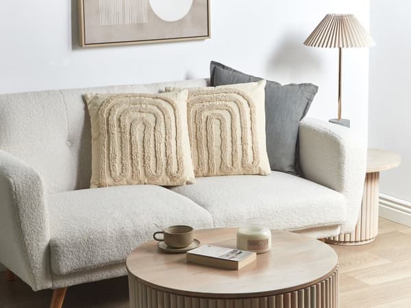 Prydnadskudde 2 st Tuftad Beige Bomull 45 x 45 cm med abstrakt mönster