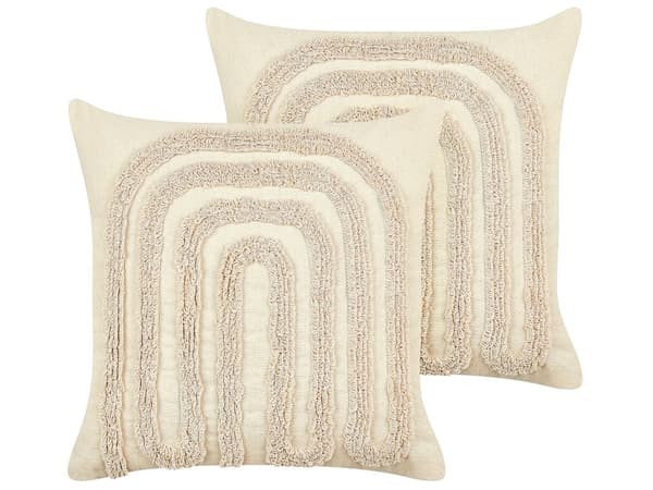Prydnadskudde 2 st Tuftad Beige Bomull 45 x 45 cm med abstrakt mönster