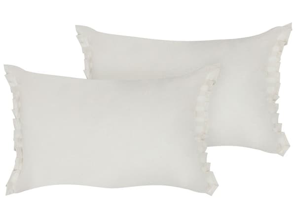 Sett med 2 Pynteputer Off-white Lin 30 x 45 cm med Frynser og Sløyfer