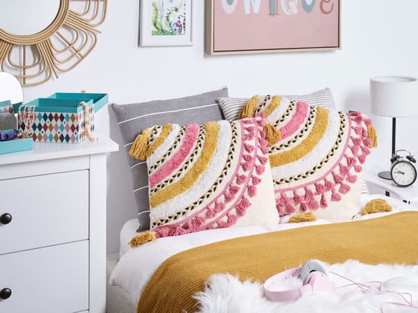 Sett med 2 Pynteputer Flerfarget Bomull 45 x 45 cm med Dusker Firkantet Moderne Pute Boho Dekor Tilbehør
