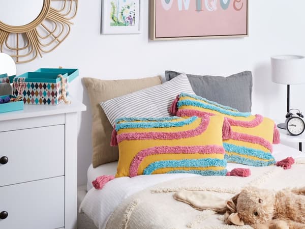 Set om 2 Prydnadskuddar Flerfärgad Bomull 30 x 50 cm med Tofsar Rektangulär Modern Kudde Boho Dekoration Tillbehör Vardagsrum Sovrum