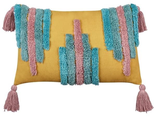 Set om 2 Prydnadskuddar Flerfärgad Bomull 30 x 50 cm med Tofsar Rektangulär Modern Kudde Boho Dekor Tillbehör Vardagsrum Sovrum