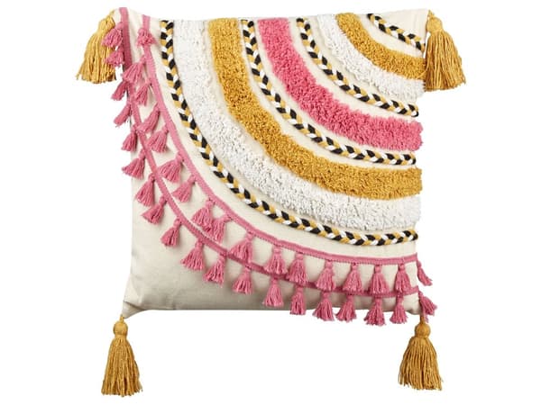 Set om 2 Prydnadskuddar Flerfärgad Bomull 45 x 45 cm med Tofsar Fyrkantig Modern Kudde Boho Dekor Tillbehör Vardagsrum Sovrum