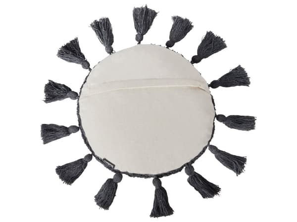 Set med 2 Prydnadskuddar Off-White Bomull ⌀ 40 cm med Mörkgrå Tofsar Rund Form Vardagsrum Sovrum
