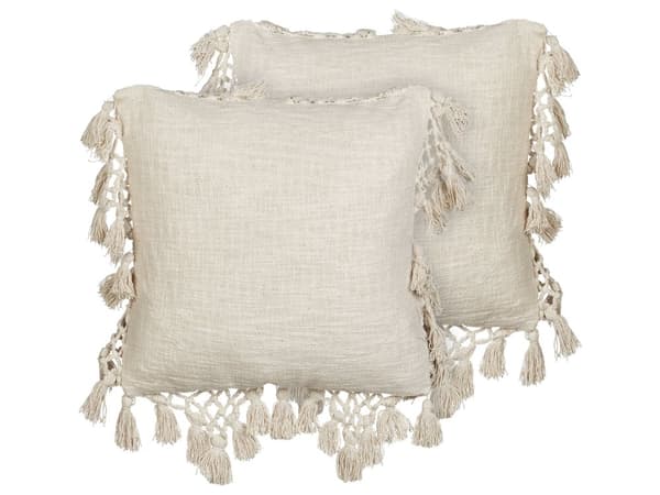 Sett med 2 pynteputer Beige Bomull 45 x 45 cm Ensfarget Dekorative dusker Avtakbart trekk Rustikk stil Dekorasjon Tilbehør Tekstiler