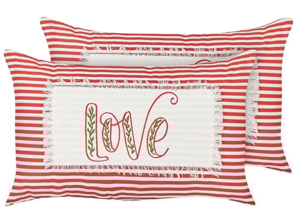 Sett med 2 Puter Rød og Hvit Bomull 30 x 50 cm Kasteputer Bomull med Stripemønster Trekk