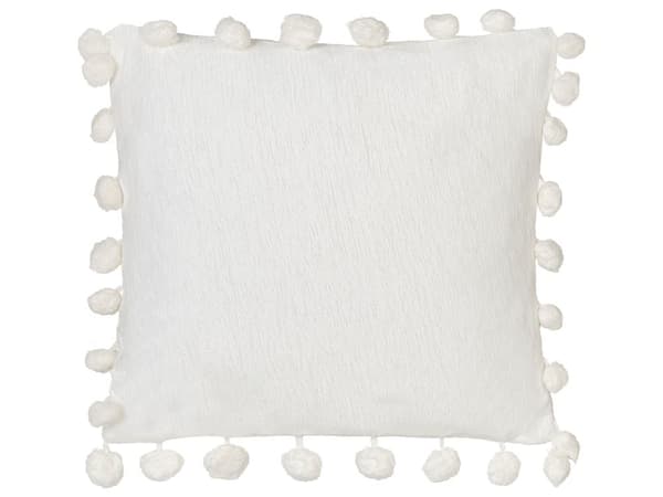 Set med 2 Prydnadskuddar Vit Polyestertyg Mönster Handgjorda Tofsar Pompoms 45 x 45 cm Heminredning Tillbehör