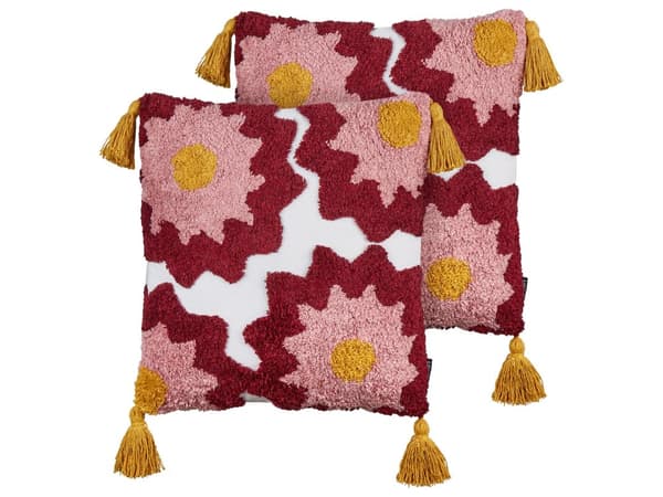 Prydnadskuddar 2 st Dekorativa Kuddar Flerfärgad Bomull 45 x 45 cm med Tofsar Kvadratisk Modern Kudde Boho Inredning Tillbehör