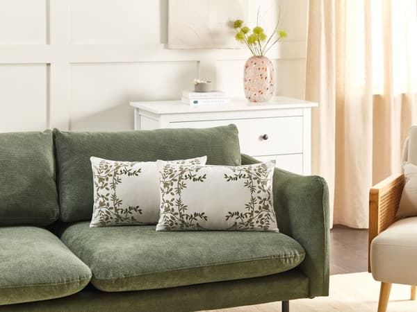 Set med 2 Prydnadskuddar Vit och Grön Bomull 30 x 50 cm Blommönster Handgjorda Kuddar Heminredning Tillbehör Vardagsrum Sovrum