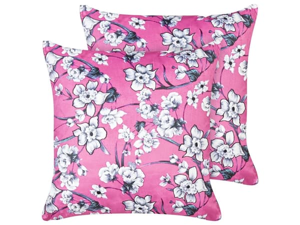 Set med 2 Prydnadskuddar Rosa Sammet 45 x 45 cm Blommor Motiv Avtagbara Överdrag Fyrkantig Modern Inredning Tillbehör