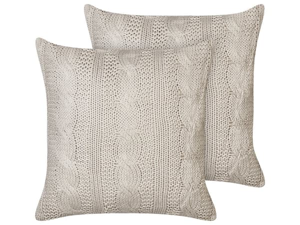 Set om 2 Prydnadskuddar Taupe Bomullstyg 45 x 45 cm Stickade Heminredning Tillbehör Vardagsrum Sovrum
