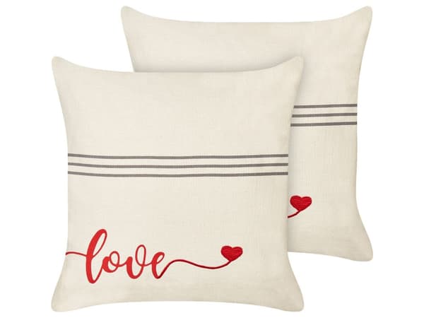 Set om 2 Prydnadskuddar Beige Bomull 45 x 45 cm Avtagbara överdrag Fyrkantiga Moderna Inredningstillbehör Vardagsrum Sovrum