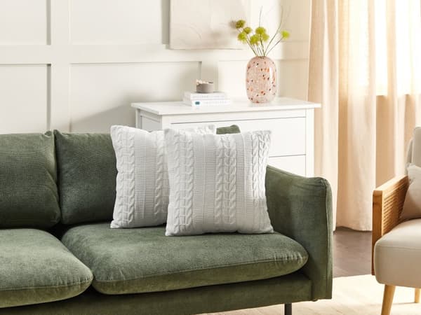 Set om 2 Prydnadskuddar Vit Bomull 45 x 45 cm Prydnadskuddar Flätat Mönster Överdrag Vardagsrum Sovrum
