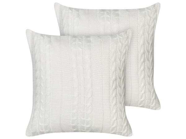 Set om 2 Prydnadskuddar Vit Bomull 45 x 45 cm Prydnadskuddar Flätat Mönster Överdrag Vardagsrum Sovrum