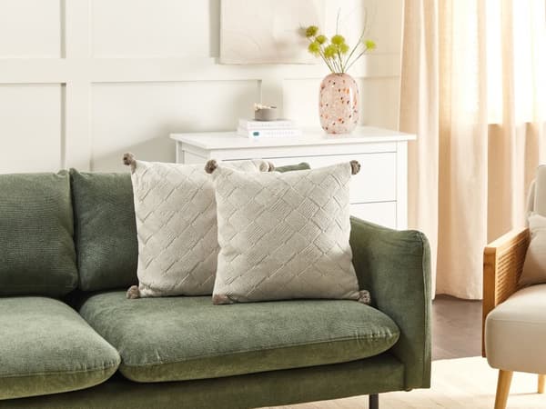 Set med 2 Prydnadskuddar Beige Bomull 45 x 45 cm Soffkuddar Flätat Mönster Överdrag Vardagsrum Sovrum