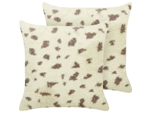 Set med 2 Prydnadskuddar i Beige Fuskpäls 45 x 45 cm Mjuka Fluffiga Kuddar