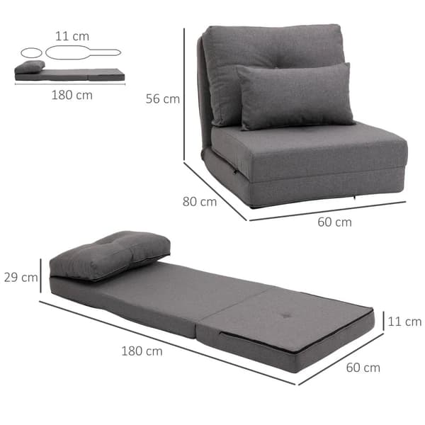 Rootz-lattiatuoli - Kokoontaittuva patja - Makuumatto - 2-in-1 Design - Irrotettava tyyny - Pellava - Vaahtomuovi - Metalli - Tummanharmaa - 60 X 80 X