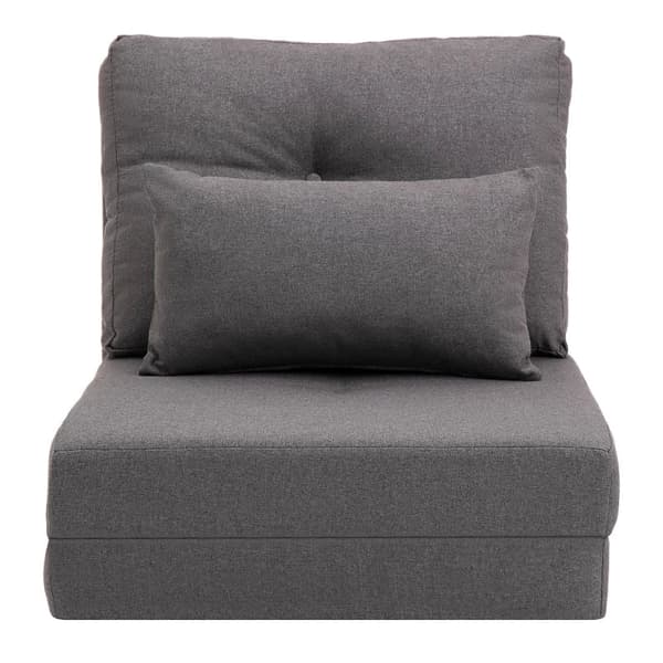 Rootz-lattiatuoli - Kokoontaittuva patja - Makuumatto - 2-in-1 Design - Irrotettava tyyny - Pellava - Vaahtomuovi - Metalli - Tummanharmaa - 60 X 80 X
