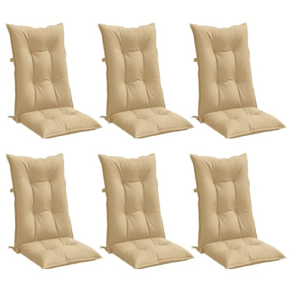 vidaXL Stolsdynor högt ryggstöd 6 st melerad beige 120x50x7 cm tyg