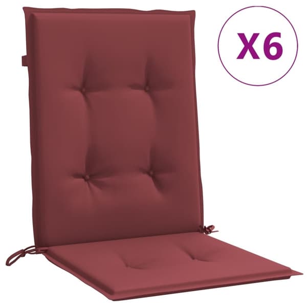 vidaXL Stolsdynor lågt ryggstöd 6 st melerad vinröd 100x50x4 cm tyg