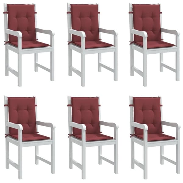 vidaXL Stolsdynor lågt ryggstöd 6 st melerad vinröd 100x50x4 cm tyg