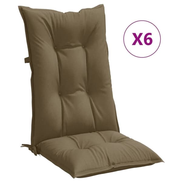vidaXL Stolsdynor högt ryggstöd 6 st melerad taupe 120x50x7 cm tyg