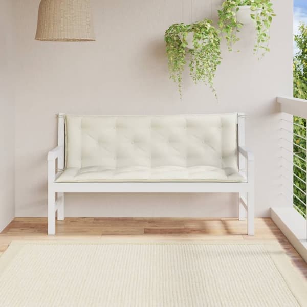 vidaXL Bänkdyna 2 st melerad gräddvit 150x50x7 cm tyg