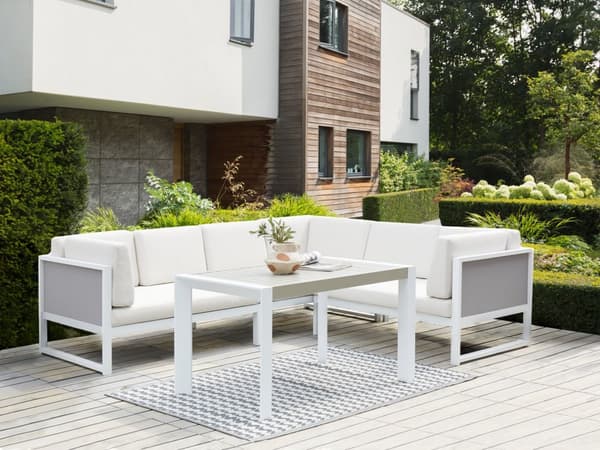 Sett med utendørs putetrekk Off-white Polyester UV-bestandig Vannavvisende Glidelås Ensfarget Hagemøbler Tilbehør Uteputer