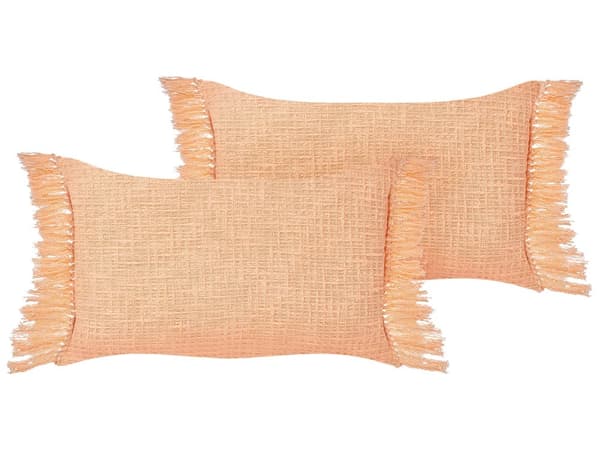 Sett med 2 pynteputer Oransje Bomull 40 x 60 cm Dekorative frynser Ensfarget Moderne design Boligtilbehør Dekor Tekstiler