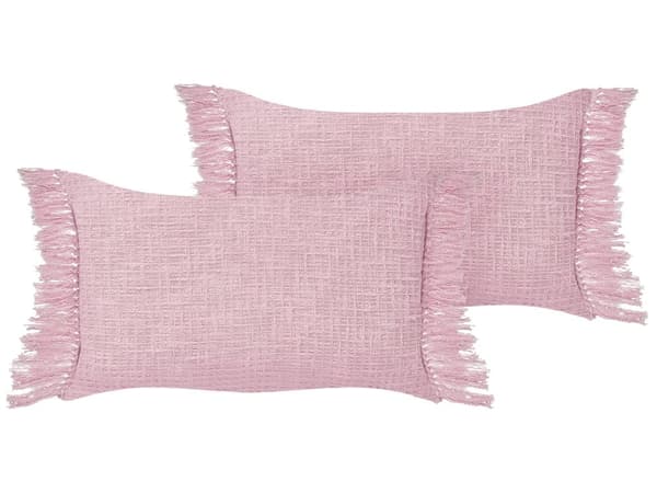 Sett med 2 pynteputer Rosa Bomull 40 x 60 cm Dekorative frynser Ensfarget Moderne design Boligtilbehør Dekor Tekstiler